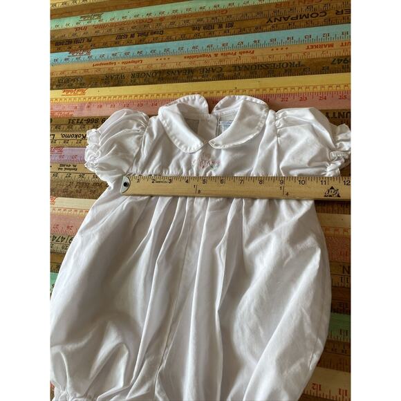 Vintage Glynne Percy 9 Month Bubble Romper Embroidered Bunny Tulip Easter Baby - Picture 12 of 13